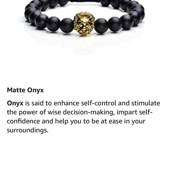 Unisex Matte black Onyx w/ lion head bracelet - Picture 2 of 4